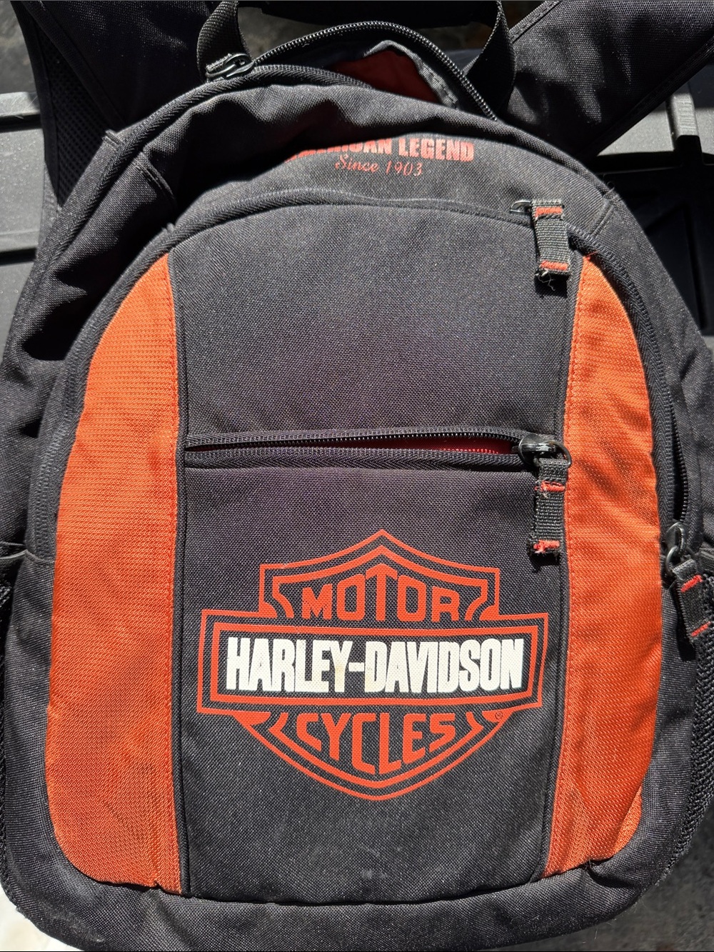 Harley-Davidson Black and Orange Shield Logo Backpack